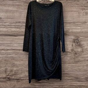 APT 9 Sz OX Woman Black & Metallic (silver) Slinky Dress w/ Side Ruching